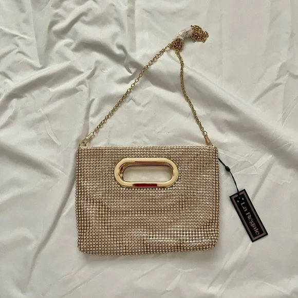 La Regale Brielle Crystal Mesh Self Handle Clutch | Gold | New with Tags - Picture 8 of 8